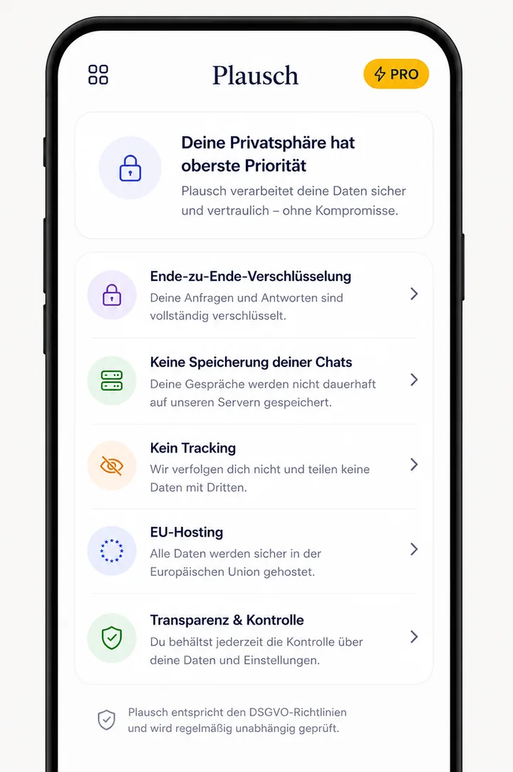 Plausch Bildschirm für Datenschutz und Sicherheit